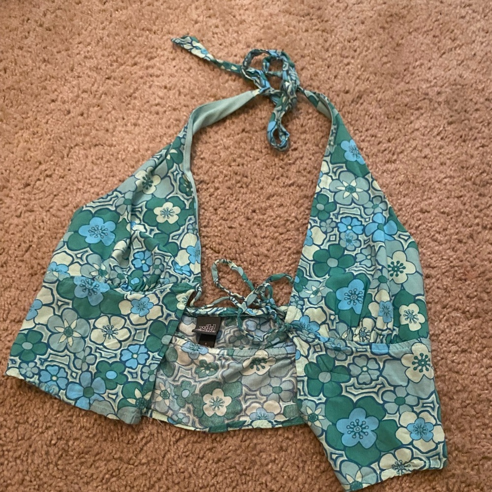 Wild fable blue and green flower halter top
